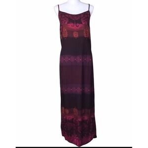 Vintage Boho Hippie Maxi Dress Spaghetti Strap Burgundy Red Sz S/M Jewel Tone
